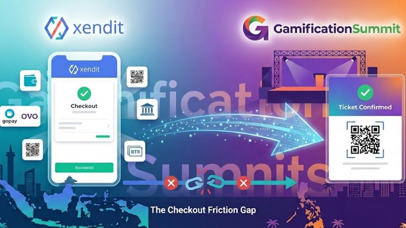 Infographic showing how Xendit work GamificationSummit integration improves online ticket payments and reduces checkout friction.
