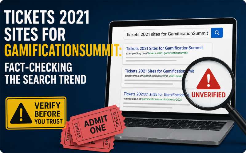 Search results for GamificationSummit 2021 tickets with a warning to verify ticket sites before buying.
