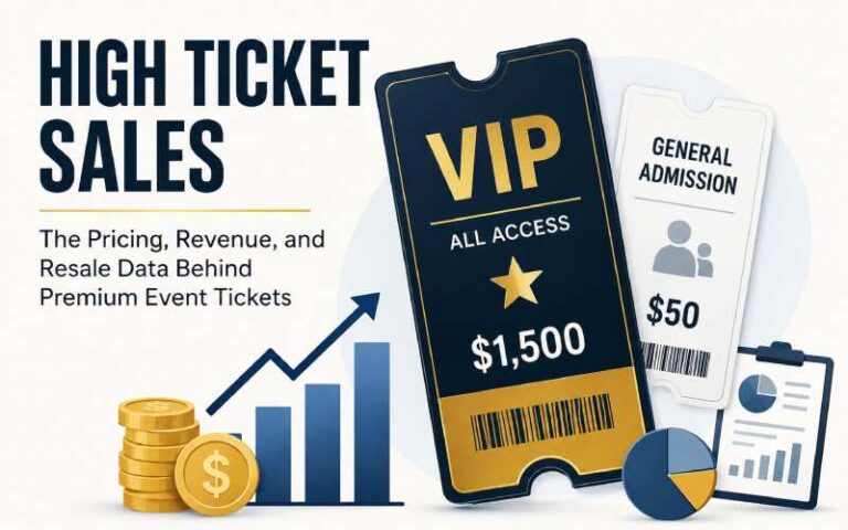 VIP and general admission tickets showing premium ticket pricing and sales data.